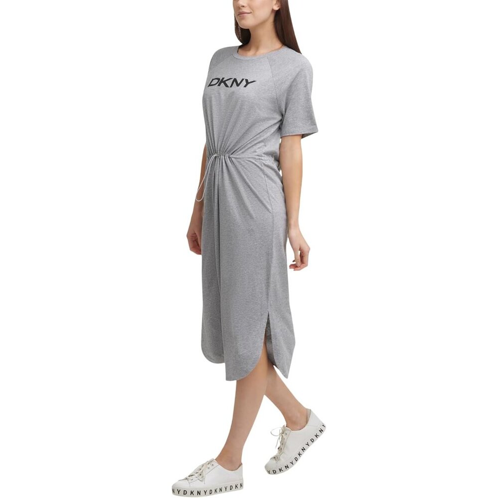 Womens Logo Midi Dress Cotton Modal Crewneck Casual Workout Summer